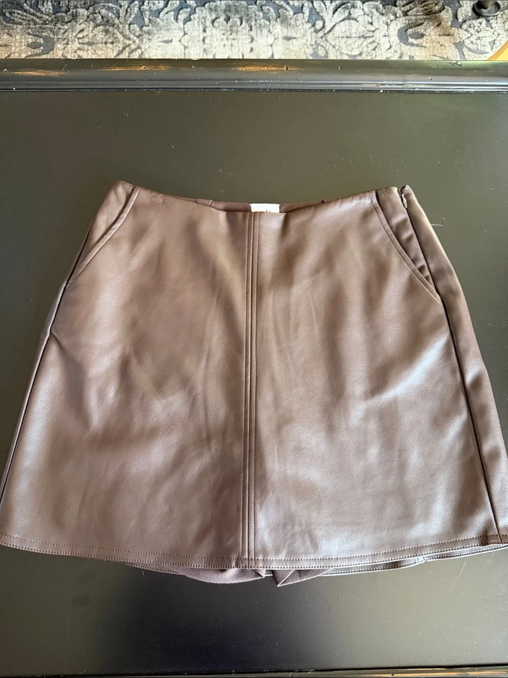 Cabi Women's Faux Leather A-Line Mini Skort - Brown#4968